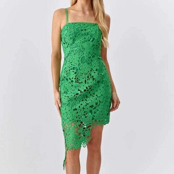 Adelyn Rae Crochet Lace Sleeveless Asymmetrical Hem Dress Large Green NWT - Picture 4 of 16
